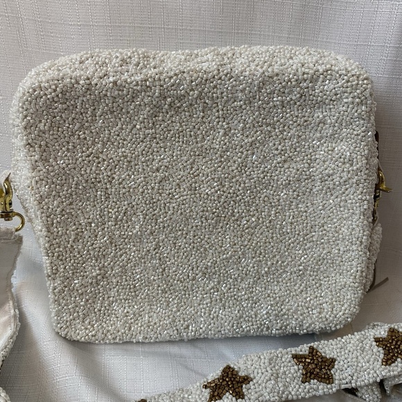 Tiana Beaded White with Gold Star Beaded Bag with Cross Body Strap - Picture 6 of 13